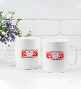 Mr Cares Too Much/ Mrs I Don't Care, Printed Coffee Mugs For Couple