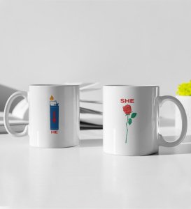 He Is Fire/She Is Rose Printed Coffee Mugs For Couple