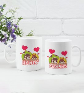 His Darling/Hers Honey Printed Couple Coffee Mugs