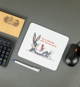 Bunny Loves carrot: Mouse Pad With Holding Hook,  Best Gift For Singles