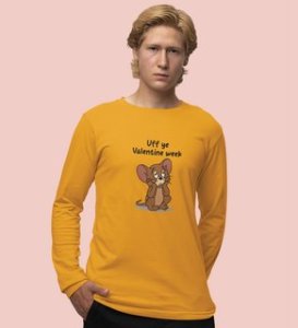 Oh No Valentine: Attractive Printed (yellow) Full Sleeve T-Shirt For Singles
