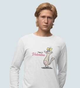 Cats Love Valentines: Attractive Printed (white) Full Sleeve T-Shirt For Singles