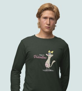 Cats Love Valentines: Attractive Printed (green) Full Sleeve T-Shirt For Singles