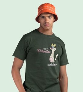 Cats Love Valentines: Amazingly Printed (Green) T-Shirt For Singles
