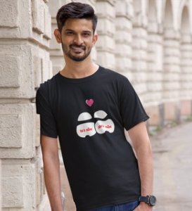 Made For Each Other: Sublimation Printed (black) T-Shirt For Singles
