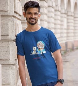 Cute Couples: Printed (Blue) T-Shirt For Singles
