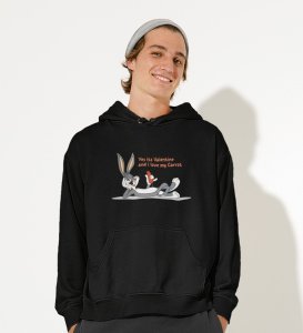 Bunny Loves carrot: (black) Hoodies For Singles