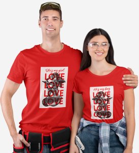 He's My Boy/She's My Girl Printed Couple (Red) T-shirts For Couples