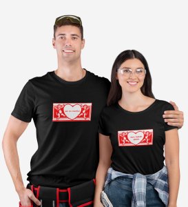 Mr No Reaction/ Mrs Kalesh Queen Printed Couple (Black) T-Shirts