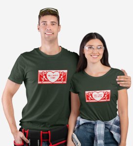 Mr Cares Too Much/ Mrs I Don't Care, Printed (green) T-shirts For Couple