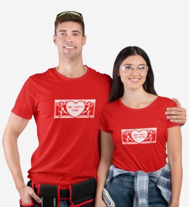 Mr Cares Too Much/ Mrs I Don't Care, Printed (Red) T-shirts For Couple