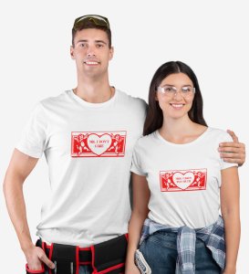 Mr Cares Too Much/ Mrs I Don't Care, Printed (White) T-shirts For Couple