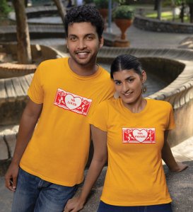 Mr Lover/Mrs Padhaku Printed Couple (Yellow) T-shirts