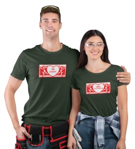Mr Goofy/Mrs Well-Dressed Printed Couple (green) T-shirts