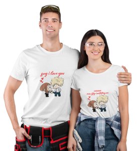Stubborn Girlfriend Cute Printed (White) T-shirts For Couples