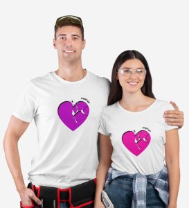 HeartBreaks Printed (White) T-shirts For Couple