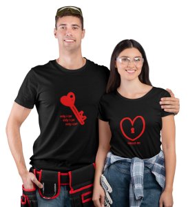 Only You Can Unlock Me Printed Couple (Black) T-shirts