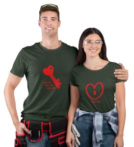 Only You Can Unlock Me Printed Couple (green) T-shirts