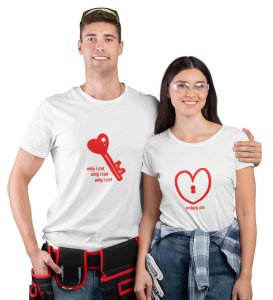 Only You Can Unlock Me Printed Couple (White) T-shirts