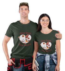 One Love One Heart Printed Couple (green) T-shirts