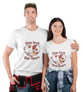 One Love One Heart Printed Couple (White) T-shirts