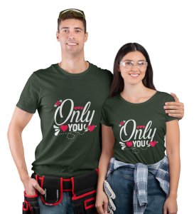 Only You And No One Else Cutest Printed (green) T-shirts For Couples