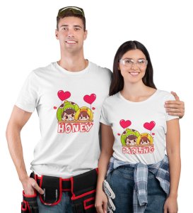 His Darling/Hers Honey Printed Couple (White) T-shirts