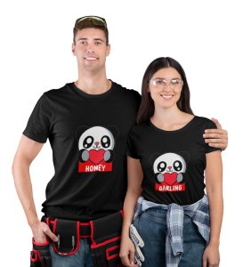 Lover Panda Couple Printed (Black) T-shirts
