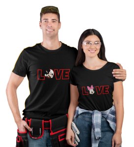 Lover's Point Printed (Black) T-shirts For Couple