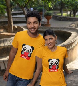 Lover Panda Couple Printed (Yellow) T-shirts