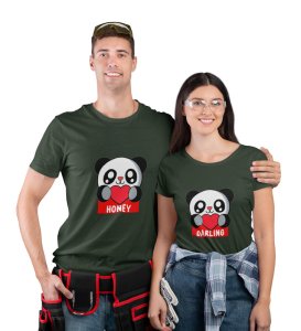 Lover Panda Couple Printed (green) T-shirts
