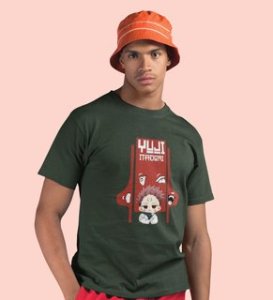 Spiritual Itadori Cotton Green Printed Tshirt For Mens and Boys