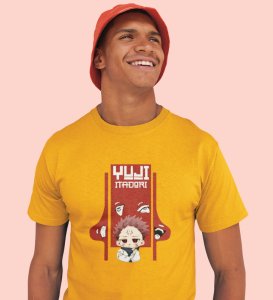Spiritual Itadori Cotton Yellow Printed Tshirt For Mens and Boys
