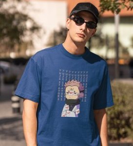 Anime Printed Cotton Blue Tshirt For Mens and Boys