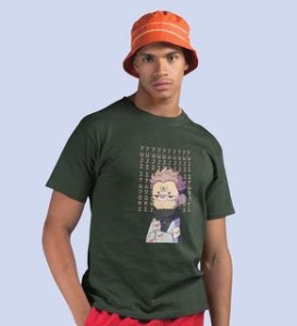 Anime Printed Cotton Green Tshirt For Mens and Boys