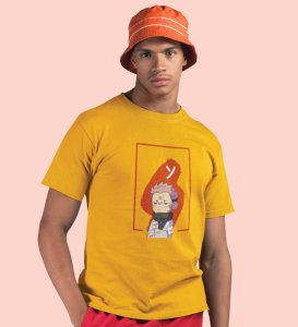 Anime Printed Cotton Yellow Tshirt For Mens and Boys