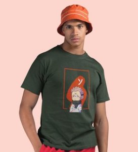 Printed Itadori Anime Cotton Green Tshirt For Mens and Boys