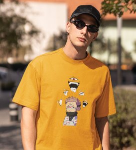Printed Itadori Anime Cotton Yellow Tshirt For Mens and Boys