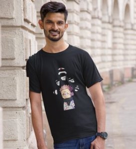 Itadori's Five Faces Cotton Black Tshirt For Mens and Boys