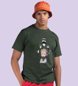 Itadori's Five Faces Cotton Green Tshirt For Mens and Boys