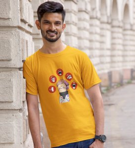 Itadori's Five Faces Cotton Yellow Tshirt For Mens and Boys