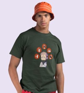 Printed Anime Cotton Green Tshirt For Mens and Boys