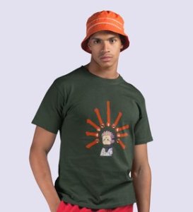 Five Faces Of Itadori Cotton Green Printed Tshirt For Mens and Boys