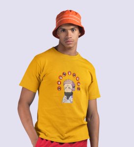 Nine Faced Itadori Cotton Yellow Printed Tshirt For Mens and Boys