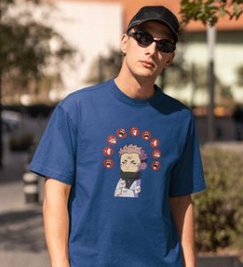 Nine Faced Anime Cotton Blue Tshirt For Mens and Boys