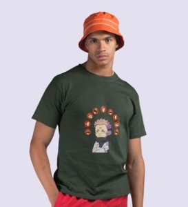 Nine Faced Anime Cotton Green Tshirt For Mens and Boys