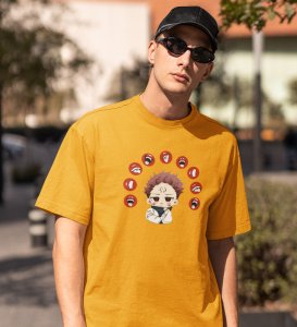 Anime Printed Itadori Cotton Yellow Tshirt For Mens and Boys
