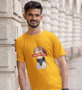 Itadori Two Faces, Printed Cotton Yellow Tshirt For Mens and Boys