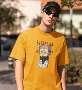 Monster Itadori, Printed Cotton Yellow Tshirt For Mens and Boys