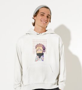 Anime Printed Cotton White Hoodies For Mens and Boys